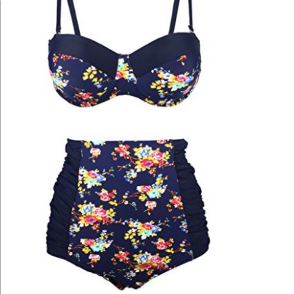 Sexy retro high waisted Plus Size Bikini Blue - Picture 6 of 8